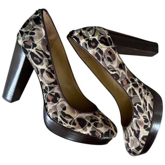 Vintage Y2K Coach Leopard Print Brown Stacked Heel Round Toe Pump - Picture 7 of 9